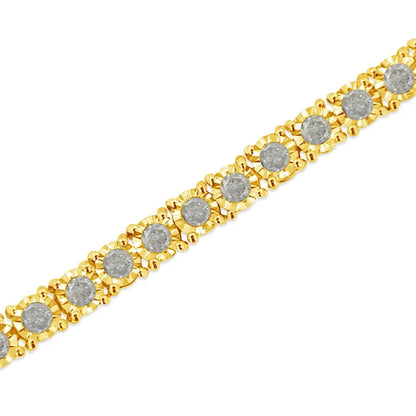 14K Yellow Gold Plated .925 Sterling Silver 3.0 Cttw Miracle-Set Diamond Tennis Bracelet (L-M Color, I2-I3 Clarity) - 7.25" - Bijoux-NYC Direct