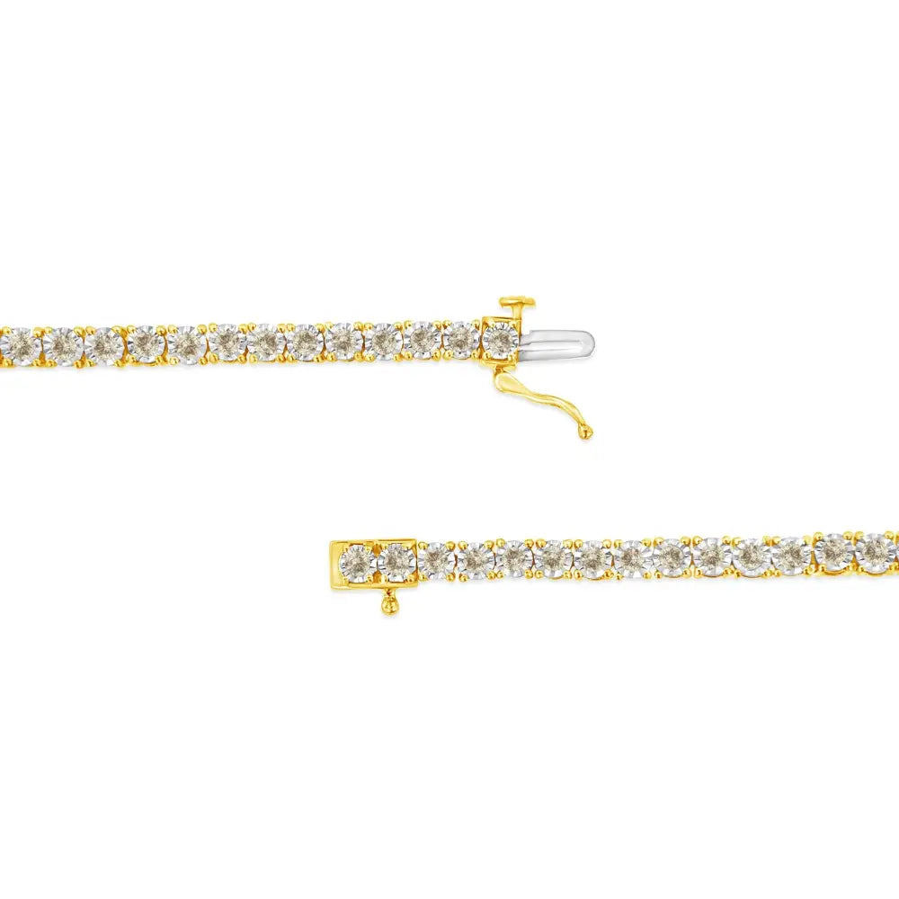 14K Yellow Gold Plated .925 Sterling Silver 3.0 Cttw Miracle-Set Diamond Tennis Bracelet (L-M Color, I2-I3 Clarity) - 7.25" - Bijoux-NYC Direct