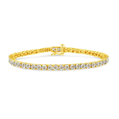 14K Yellow Gold Plated .925 Sterling Silver 3.0 Cttw Miracle-Set Diamond Tennis Bracelet (L-M Color, I2-I3 Clarity) - 7.25" - Bijoux-NYC Direct