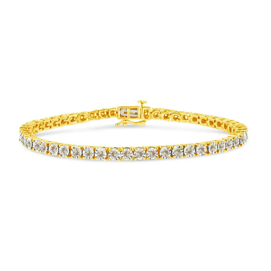 14K Yellow Gold Plated .925 Sterling Silver 3.0 Cttw Miracle-Set Diamond Tennis Bracelet (L-M Color, I2-I3 Clarity) - 7.25" - Bijoux-NYC Direct