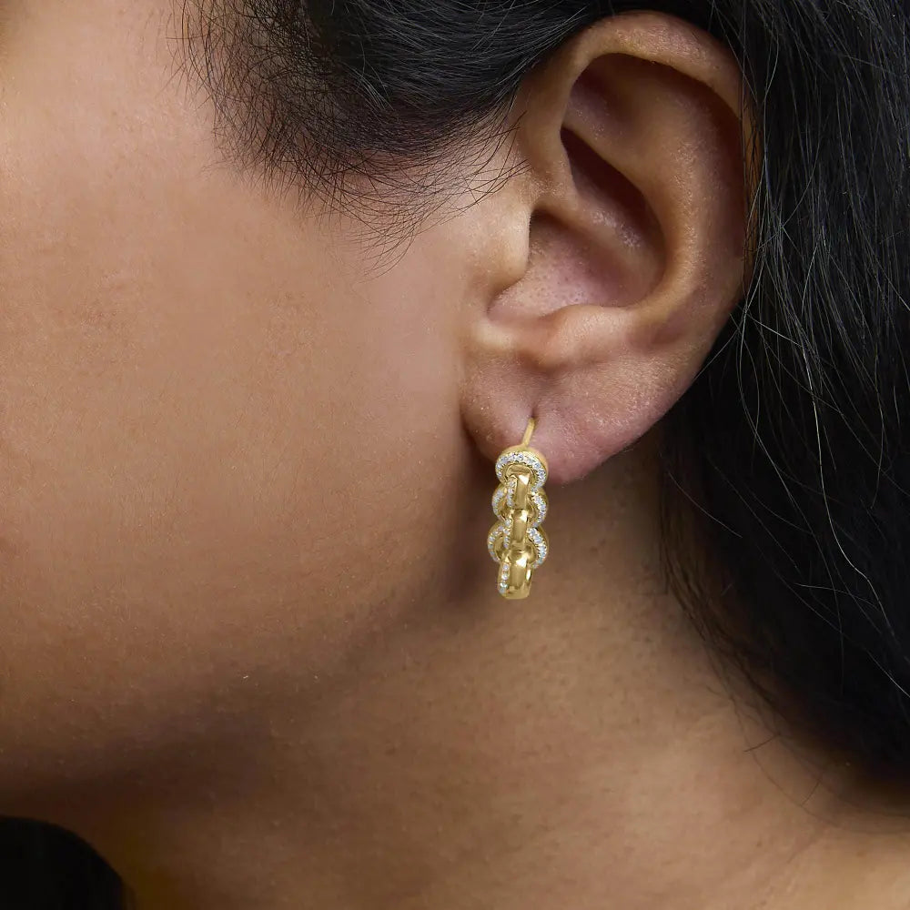 14K Yellow Gold Plated .925 Sterling Silver 3/4 Cttw Diamond Chain Link Drop Earrings (H-I Color, I1-I2 Clarity) - Bijoux-NYC Direct