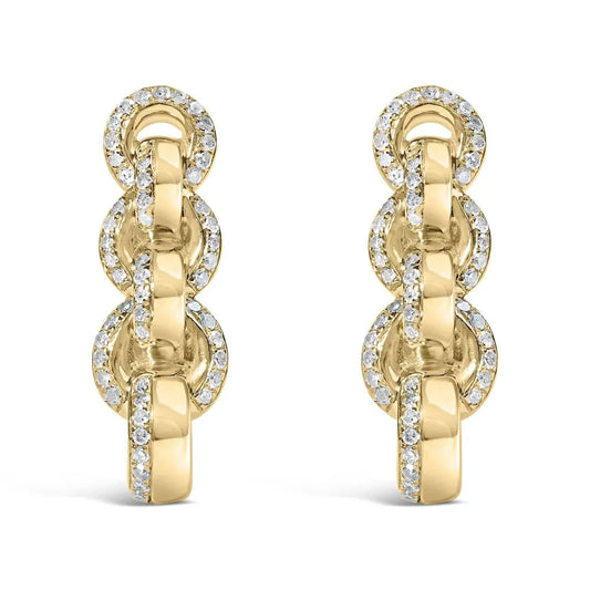 14K Yellow Gold Plated .925 Sterling Silver 3/4 Cttw Diamond Chain Link Drop Earrings (H-I Color, I1-I2 Clarity) - Bijoux-NYC Direct