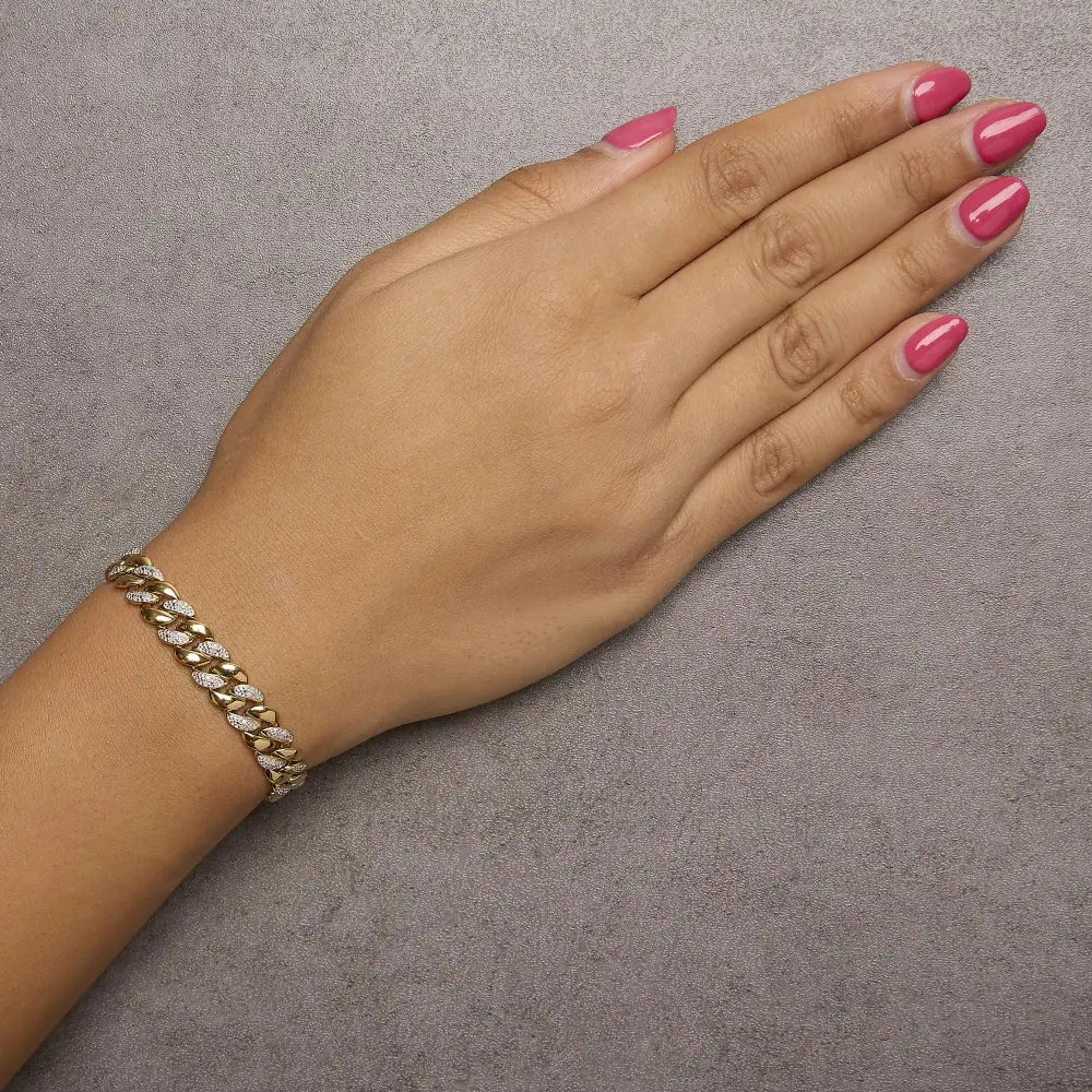 3/8 cttw diamond cuban link bracelet in 14k gold over sterling silver 7.25 bijoux-nyc direct