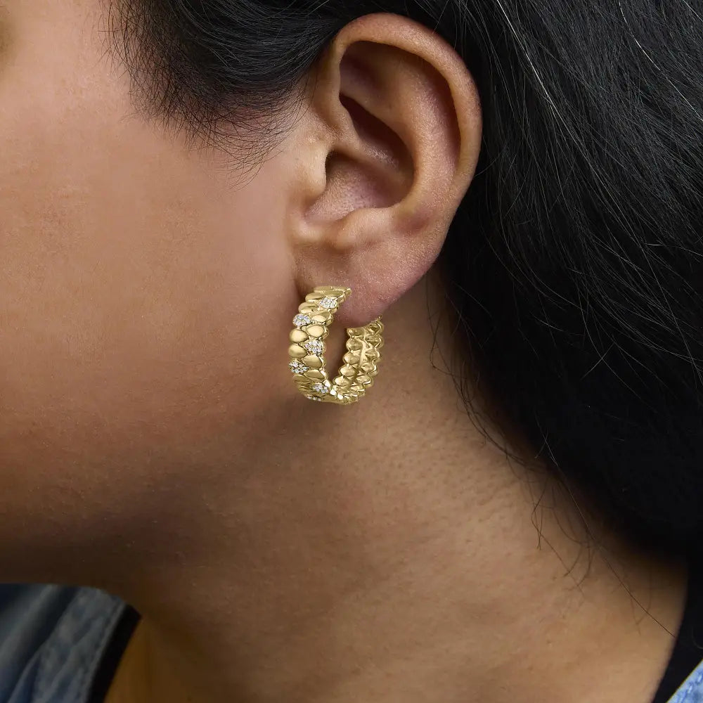 14k gold plated silver 3/8 cttw diamond pear link j hoop earrings bijoux-nyc direct