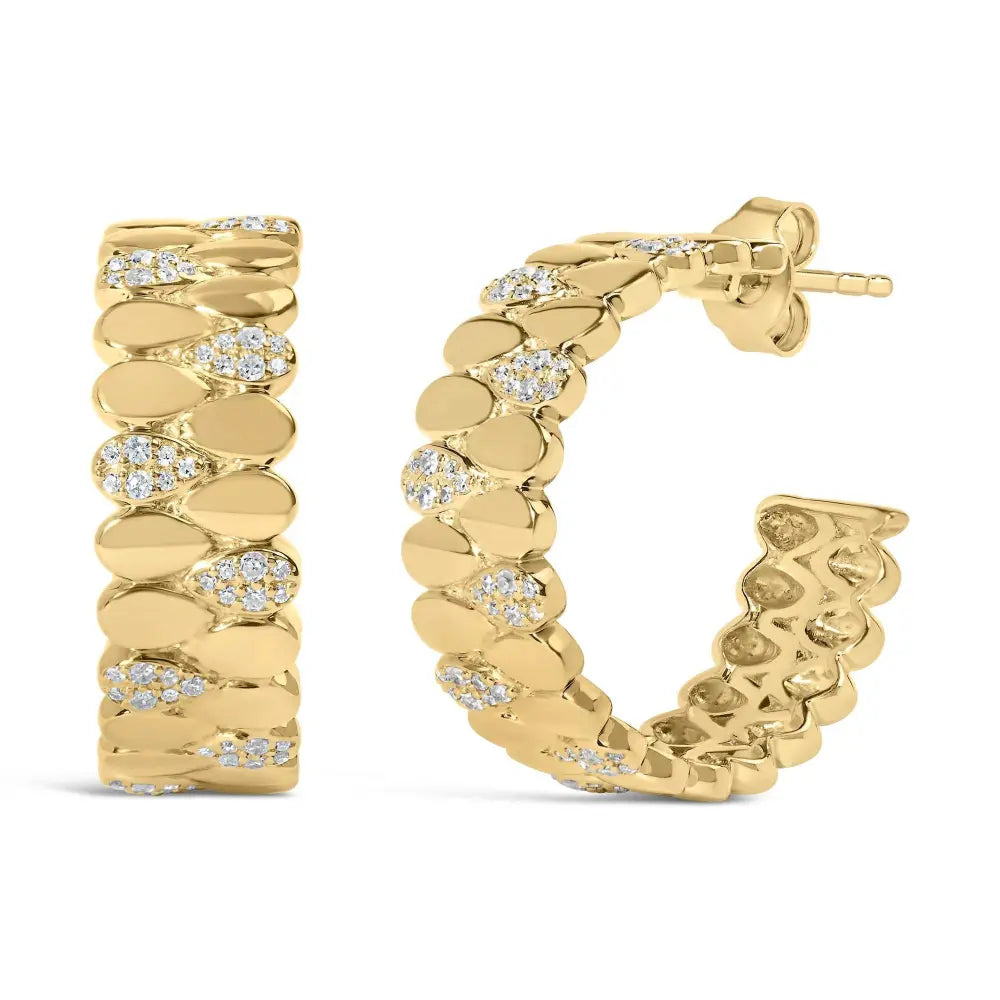 14K Yellow Gold Plated .925 Sterling Silver 3/8 Cttw Diamond Pave Pear Link J Hoop Earrings (H-I Color, I1-I2 Clarity) - Bijoux-NYC Direct