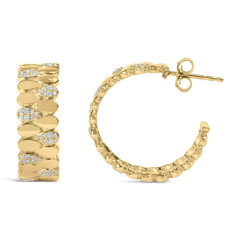 14K Yellow Gold Plated .925 Sterling Silver 3/8 Cttw Diamond Pave Pear Link J Hoop Earrings (H-I Color, I1-I2 Clarity) - Bijoux-NYC Direct