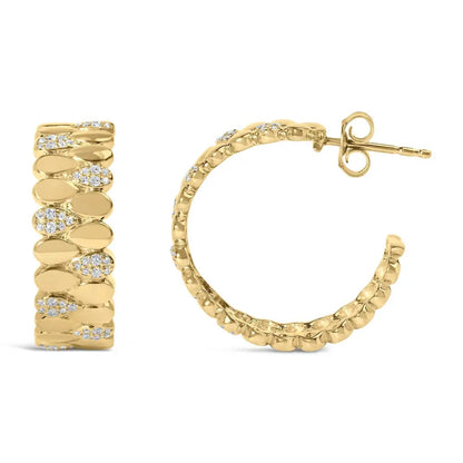 14K Yellow Gold Plated .925 Sterling Silver 3/8 Cttw Diamond Pave Pear Link J Hoop Earrings (H-I Color, I1-I2 Clarity) - Bijoux-NYC Direct