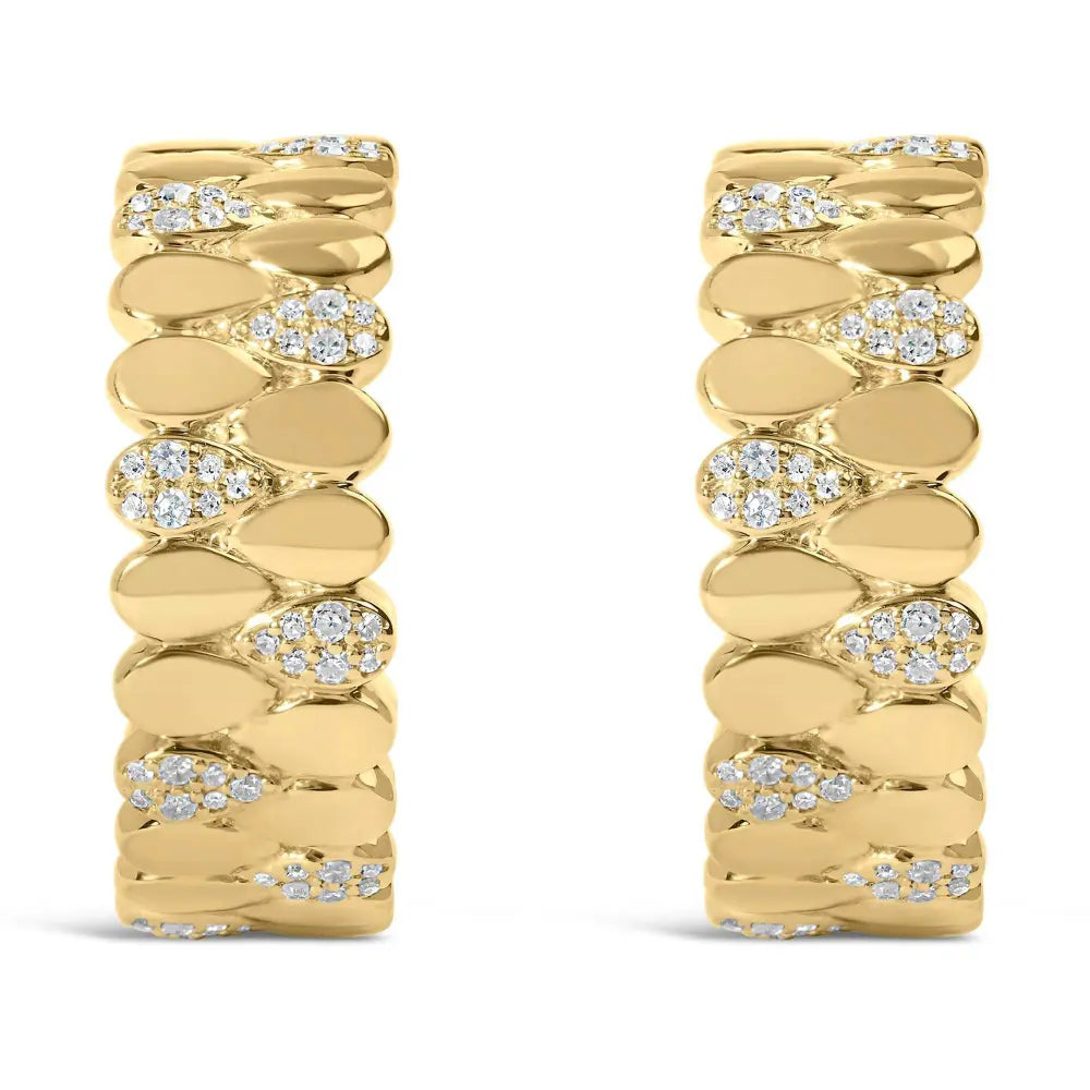 14K Yellow Gold Plated .925 Sterling Silver 3/8 Cttw Diamond Pave Pear Link J Hoop Earrings (H-I Color, I1-I2 Clarity) - Bijoux-NYC Direct