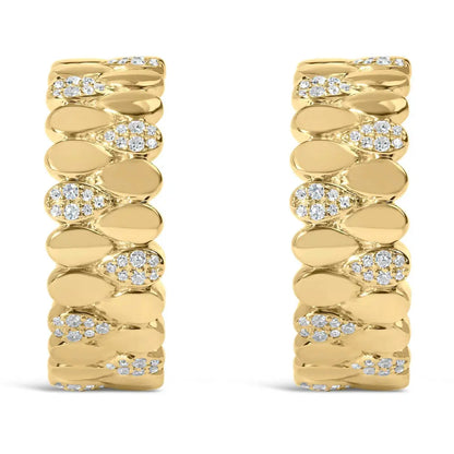 14K Yellow Gold Plated .925 Sterling Silver 3/8 Cttw Diamond Pave Pear Link J Hoop Earrings (H-I Color, I1-I2 Clarity) - Bijoux-NYC Direct