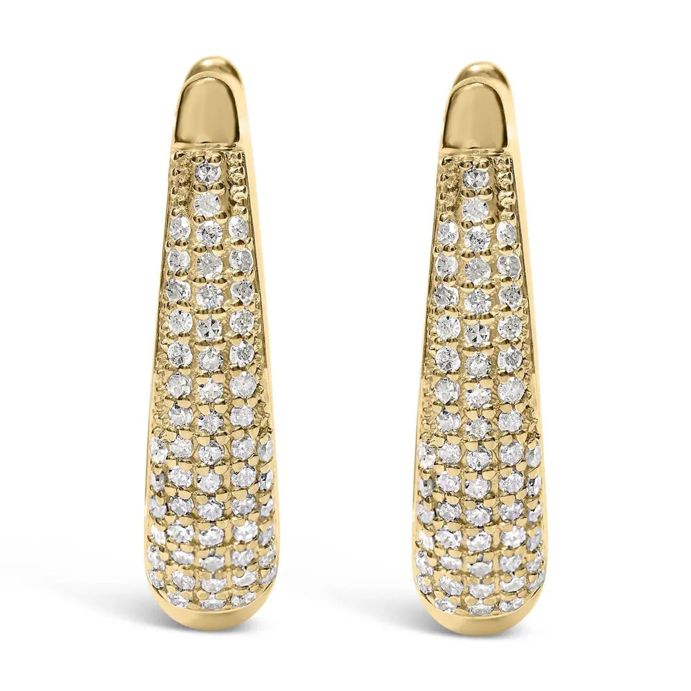 14K Yellow Gold Plated .925 Sterling Silver 3/8 Cttw Pave Set Diamond Hoop Earrings (H-I Color, I1-I2 Clarity) - Bijoux-NYC Direct