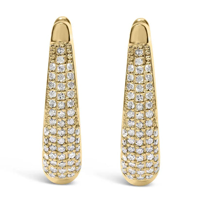 14K Yellow Gold Plated .925 Sterling Silver 3/8 Cttw Pave Set Diamond Hoop Earrings (H-I Color, I1-I2 Clarity) - Bijoux-NYC Direct
