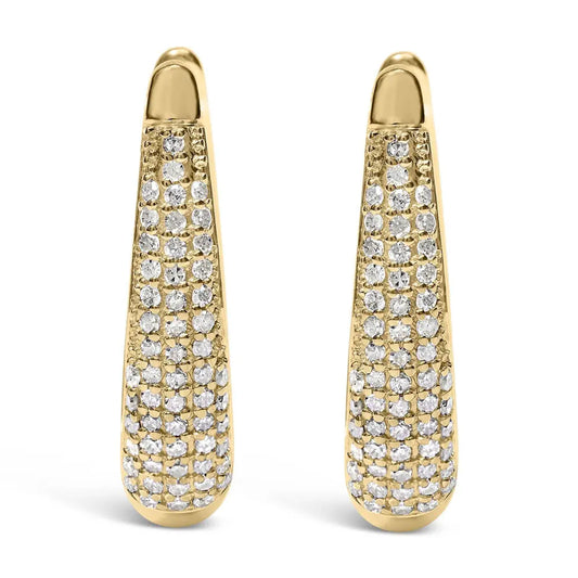 14K Yellow Gold Plated .925 Sterling Silver 3/8 Cttw Pave Set Diamond Hoop Earrings (H-I Color, I1-I2 Clarity) - Bijoux-NYC Direct