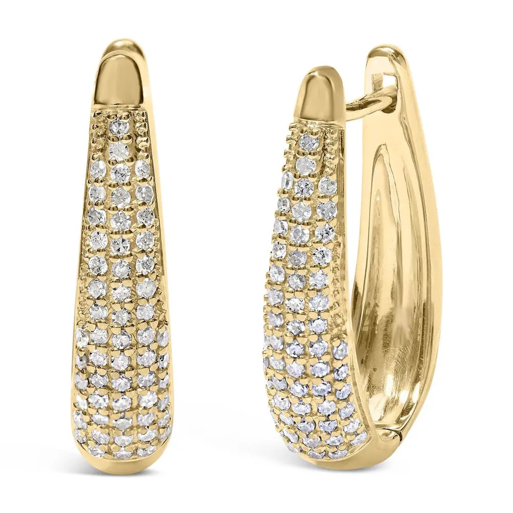 14K Yellow Gold Plated .925 Sterling Silver 3/8 Cttw Pave Set Diamond Hoop Earrings (H-I Color, I1-I2 Clarity) - Bijoux-NYC Direct