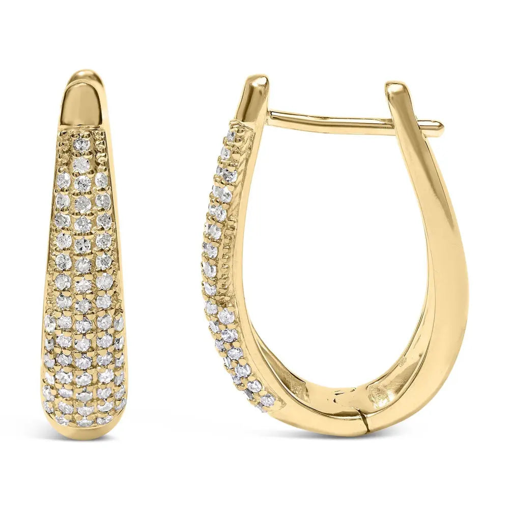 14K Yellow Gold Plated .925 Sterling Silver 3/8 Cttw Pave Set Diamond Hoop Earrings (H-I Color, I1-I2 Clarity) - Bijoux-NYC Direct