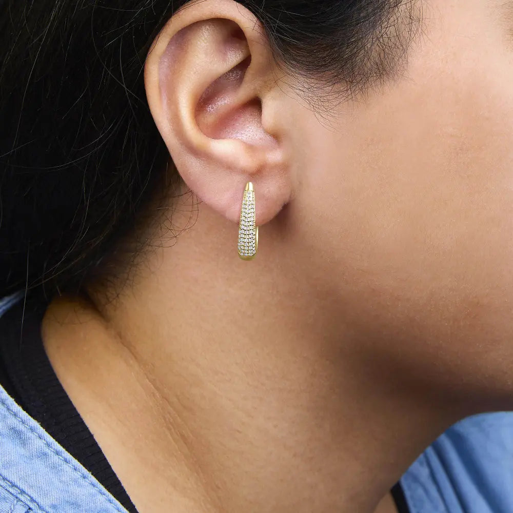 14K Yellow Gold Plated .925 Sterling Silver 3/8 Cttw Pave Set Diamond Hoop Earrings (H-I Color, I1-I2 Clarity) - Bijoux-NYC Direct