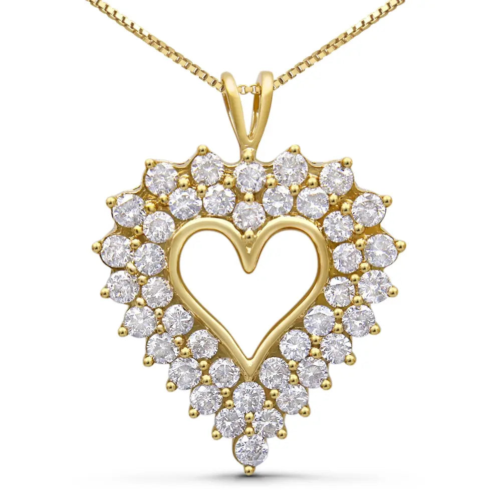 14k yellow gold plated.925 sterling silver 4.0 cttw diamond shadow frame heart 18’’ pendant necklace (j k color i1 i2 clarity)