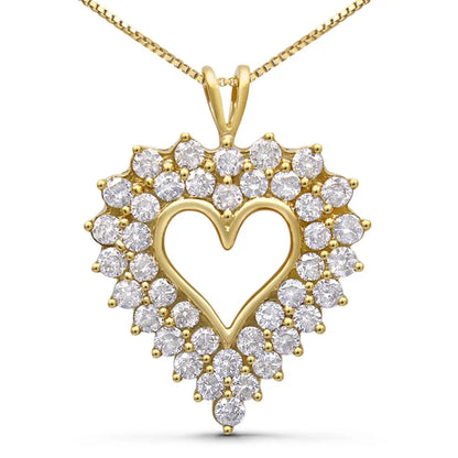 14K Yellow Gold Plated .925 Sterling Silver 4.0 Cttw Diamond Two Row Open Heart 18" Pendant Necklace (K-L Color, I1-I2 Clarity) - Bijoux-NYC Direct