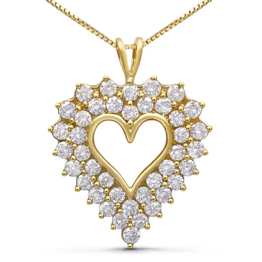 14K Yellow Gold Plated .925 Sterling Silver 4.0 Cttw Diamond Two Row Open Heart 18" Pendant Necklace (K-L Color, I1-I2 Clarity) - Bijoux-NYC Direct
