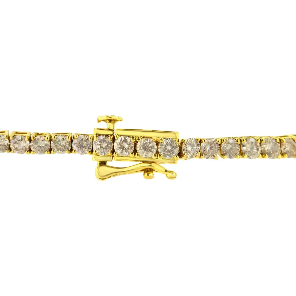 14K Yellow Gold Plated .925 Sterling Silver 4 cttw 4-Prong Set Round-Cut Diamond Classic Tennis Bracelet (K-L Color, I2-I3 Clarity) - Size 7.25" - Bijoux-NYC Direct