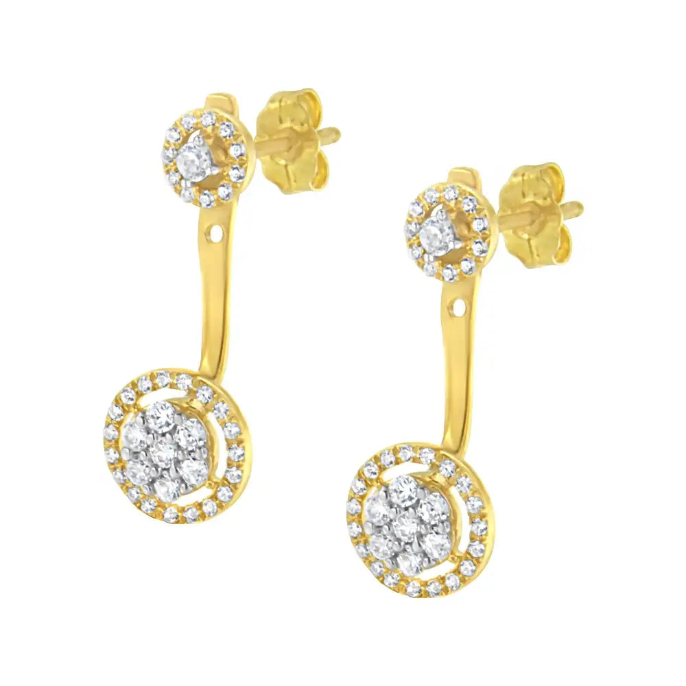 14k gold plated silver 5/8 cttw diamond removable halo stud earrings bijoux-nyc direct