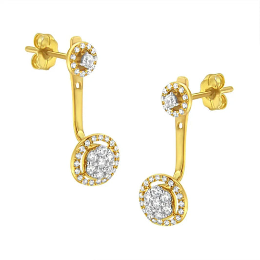 14K Yellow Gold Plated .925 Sterling Silver 5/8 Cttw Diamond Removable Stud and Dangle Earrings (I-J Color, I2-I3) - Bijoux-NYC Direct