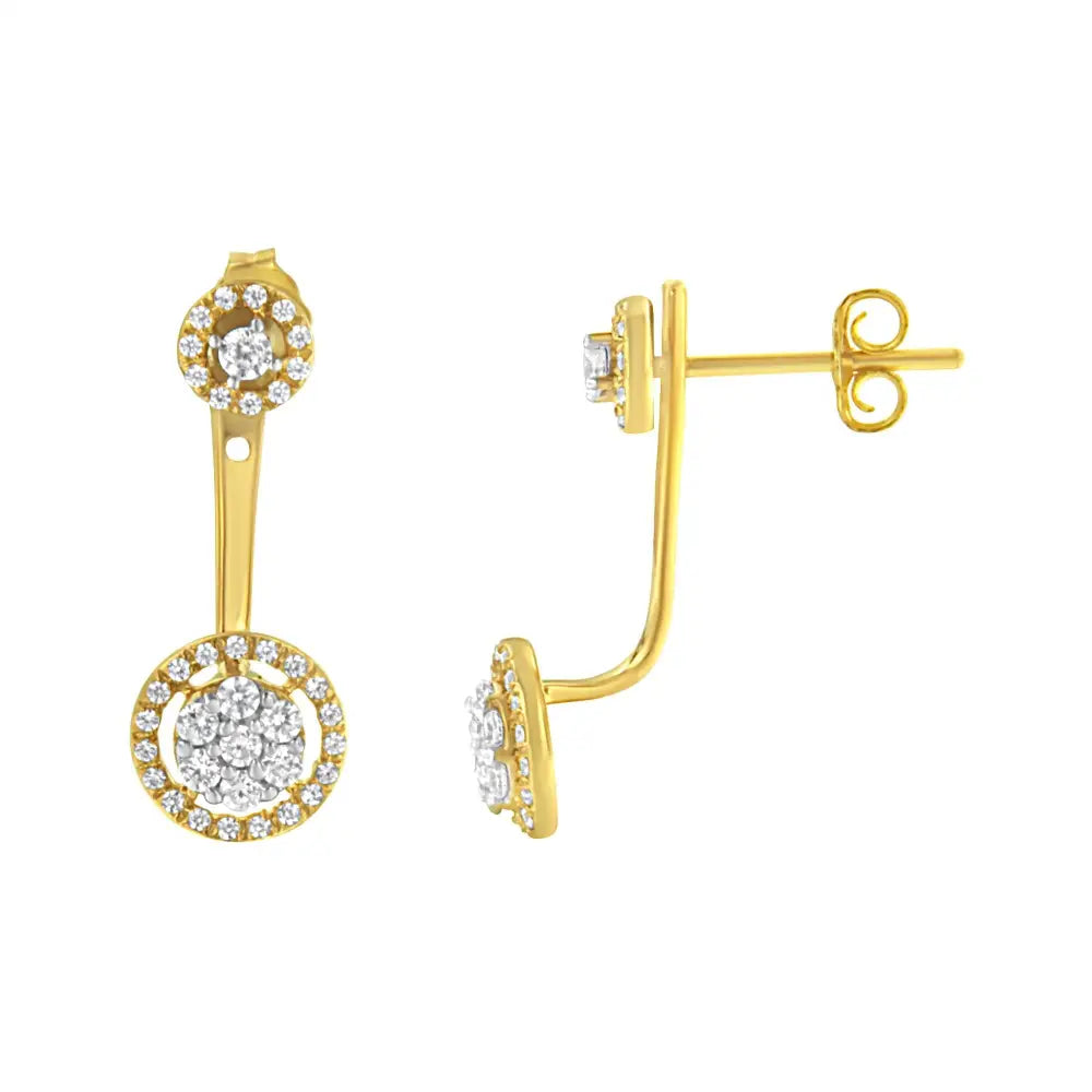 14k gold plated silver 5/8 cttw diamond removable halo stud earrings bijoux-nyc direct