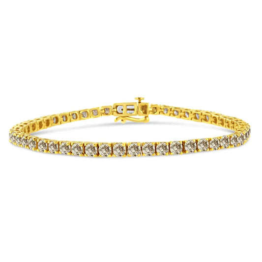 14K Yellow Gold Plated .925 Sterling Silver 8.0 Cttw Diamond Classic Link Tennis Bracelet (K-L Color, I2-I3 Clarity) - 7-1/4" - Bijoux-NYC Direct