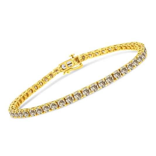 14K Yellow Gold Plated .925 Sterling Silver 8.0 Cttw Diamond Classic Link Tennis Bracelet (K-L Color, I2-I3 Clarity) - 7-1/4" - Bijoux-NYC Direct