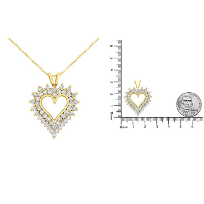 14K Yellow Gold Plated .925 Sterling Silver Brilliant-Cut Diamond Open Heart 18" Pendant Necklace (K-L Color, I1-I2 Clarity) - Bijoux-NYC Direct