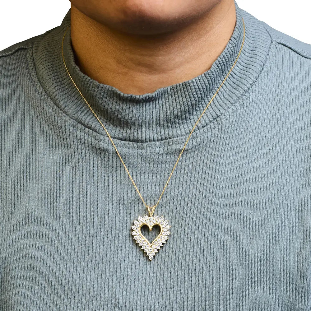 Diamond open heart pendant in 14k gold plated silver with 18 inch chain bijoux-nyc direct