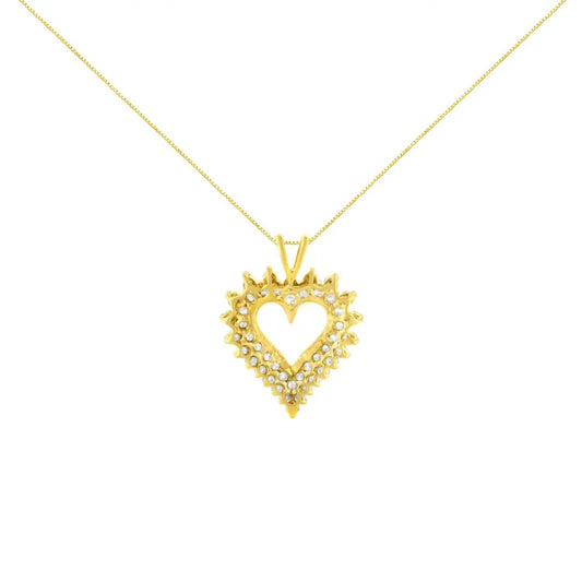 14K Yellow Gold Plated .925 Sterling Silver Brilliant-Cut Diamond Open Heart 18" Pendant Necklace (K-L Color, I1-I2 Clarity) - Bijoux-NYC Direct