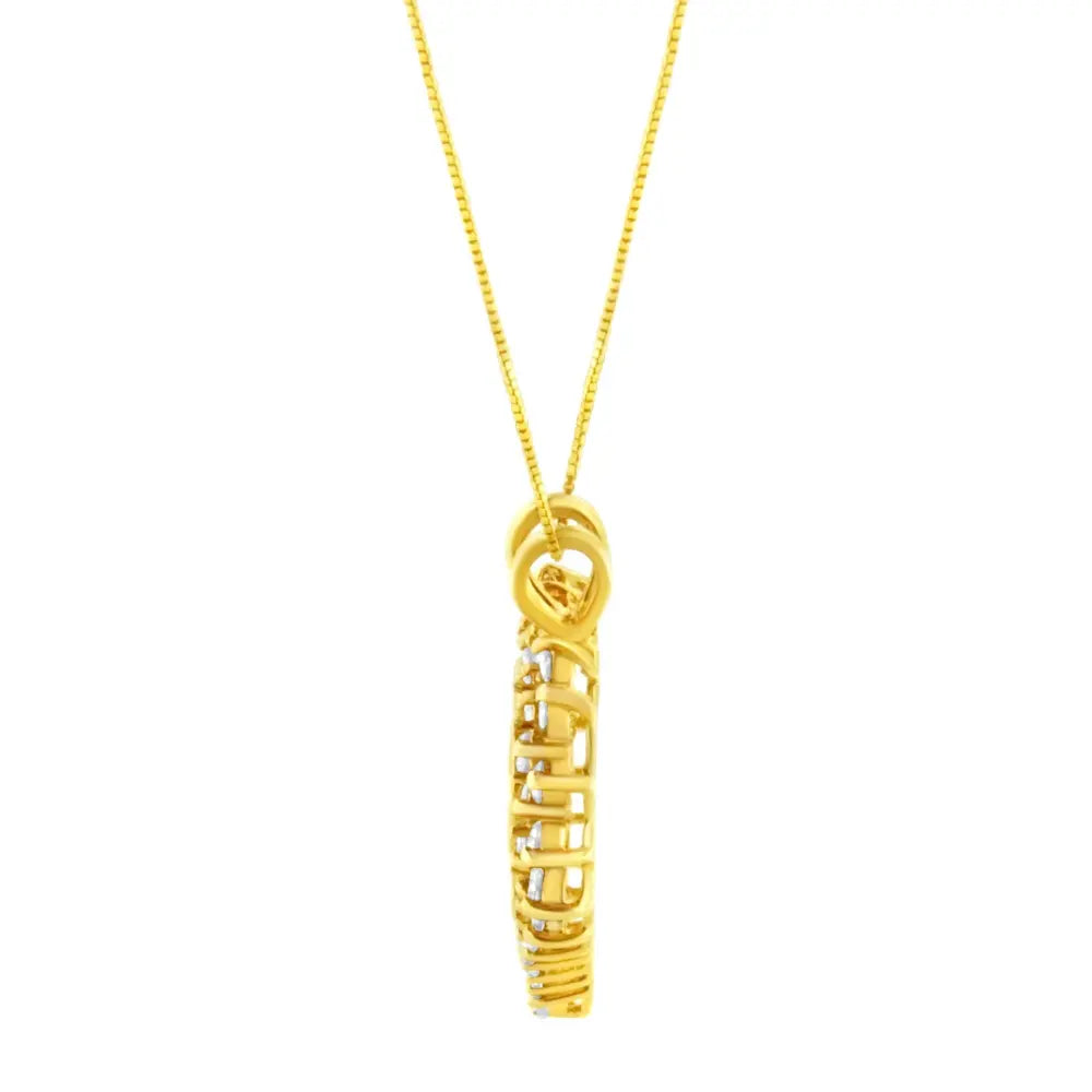 14K Yellow Gold Plated .925 Sterling Silver Brilliant-Cut Diamond Open Heart 18" Pendant Necklace (K-L Color, I1-I2 Clarity) - Bijoux-NYC Direct