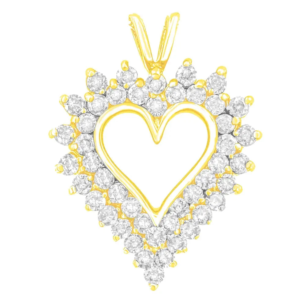 14K Yellow Gold Plated .925 Sterling Silver Brilliant-Cut Diamond Open Heart 18" Pendant Necklace (K-L Color, I1-I2 Clarity) - Bijoux-NYC Direct