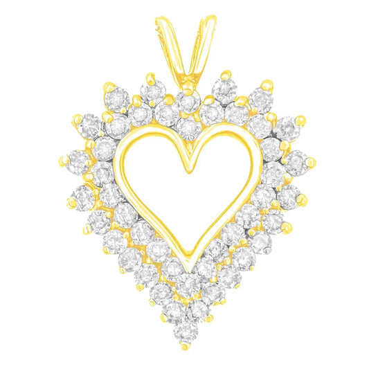 14K Yellow Gold Plated .925 Sterling Silver Brilliant-Cut Diamond Open Heart 18" Pendant Necklace (K-L Color, I1-I2 Clarity) - Bijoux-NYC Direct