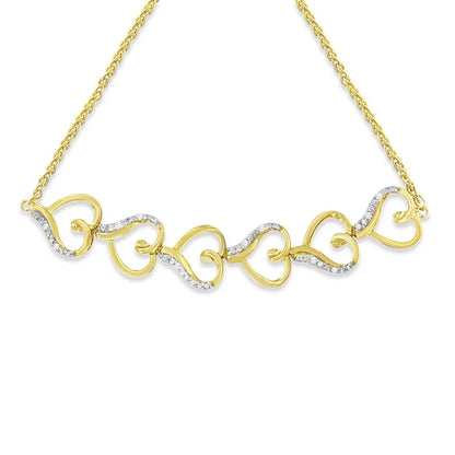 14K Yellow Gold Plated .925 Sterling Silver Diamond Accent Heart Link Bolo Bracelet (H-I Color, I2-I3 Clarity) - Bijoux-NYC Direct