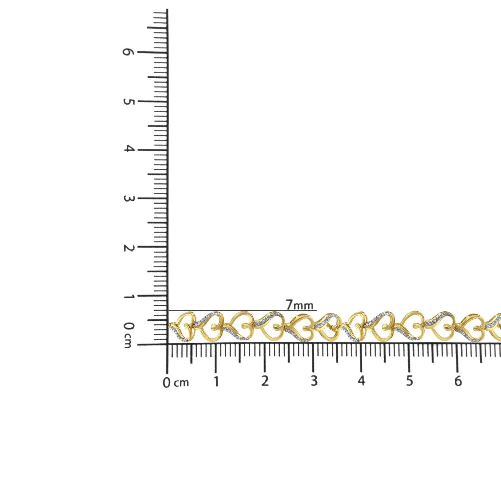 14k yellow gold plated silver 1/10ct tdw diamond heart bolo bracelet bijoux-nyc direct