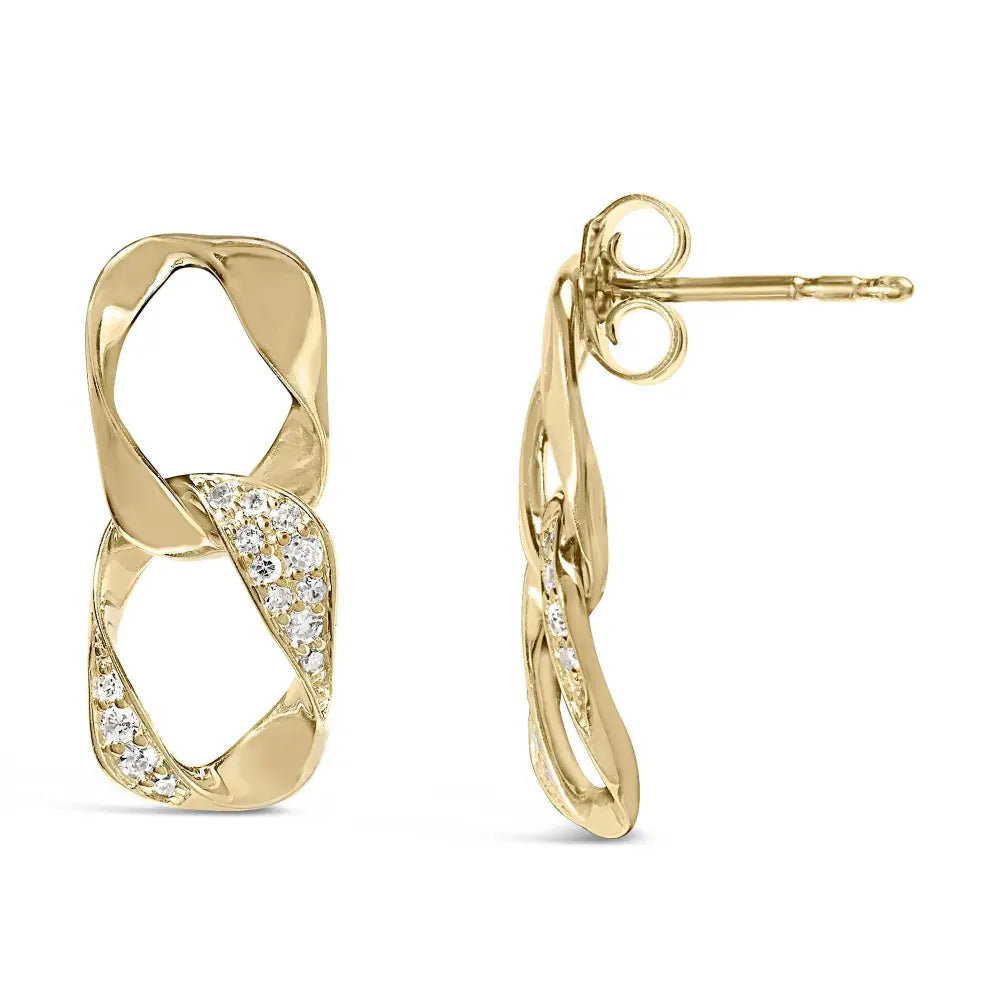 14K Yellow Gold Plated .925 Sterling Silver Open Link 1/5 Cttw Diamond Drop Earrings (H-I Color, I1-I2 Clarity) - Bijoux-NYC Direct