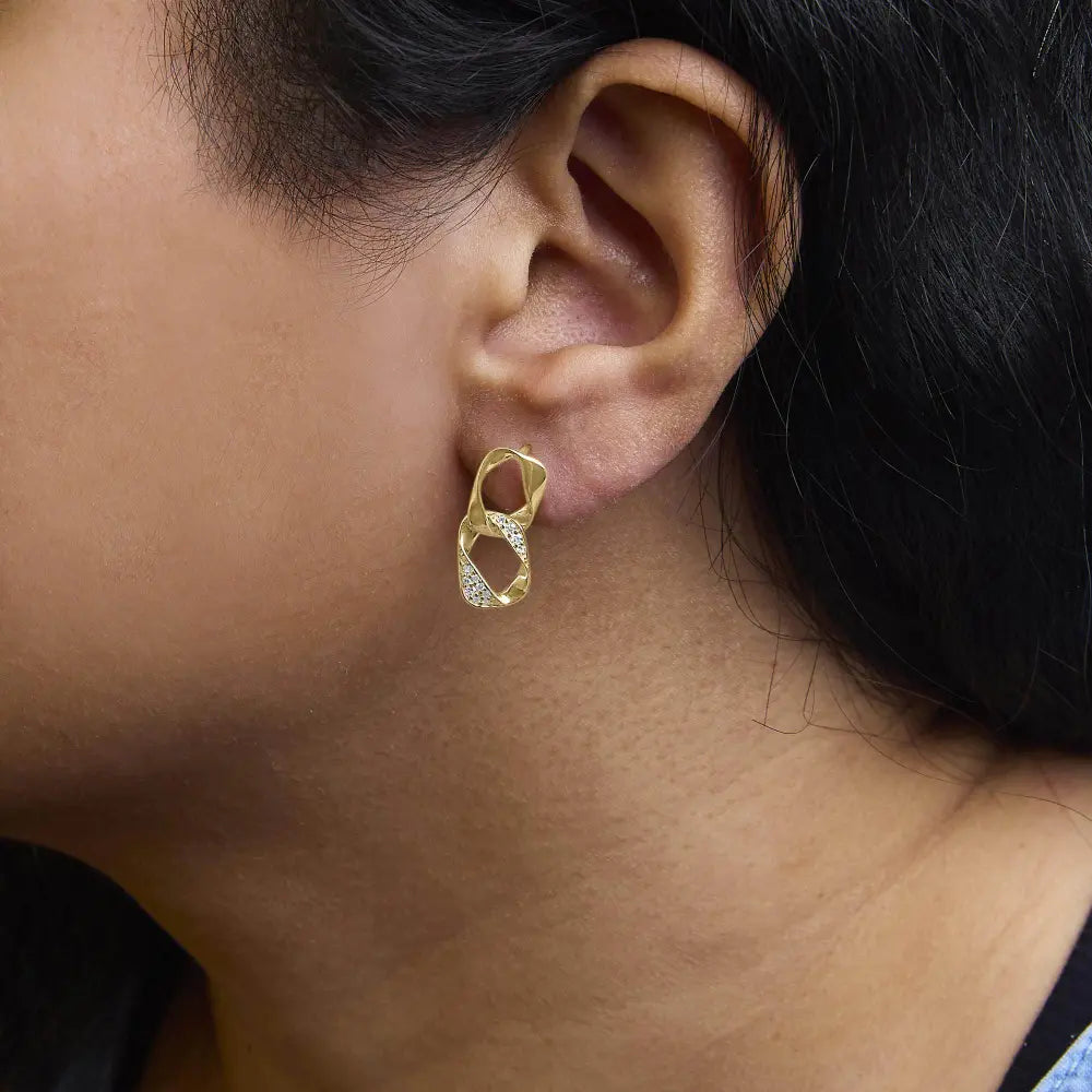 14K Yellow Gold Plated .925 Sterling Silver Open Link 1/5 Cttw Diamond Drop Earrings (H-I Color, I1-I2 Clarity) - Bijoux-NYC Direct