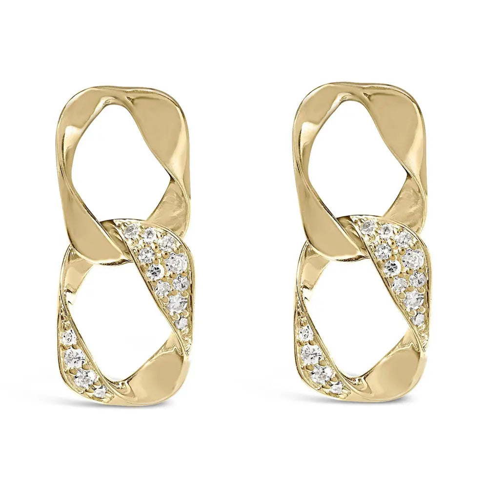 14K Yellow Gold Plated .925 Sterling Silver Open Link 1/5 Cttw Diamond Drop Earrings (H-I Color, I1-I2 Clarity) - Bijoux-NYC Direct