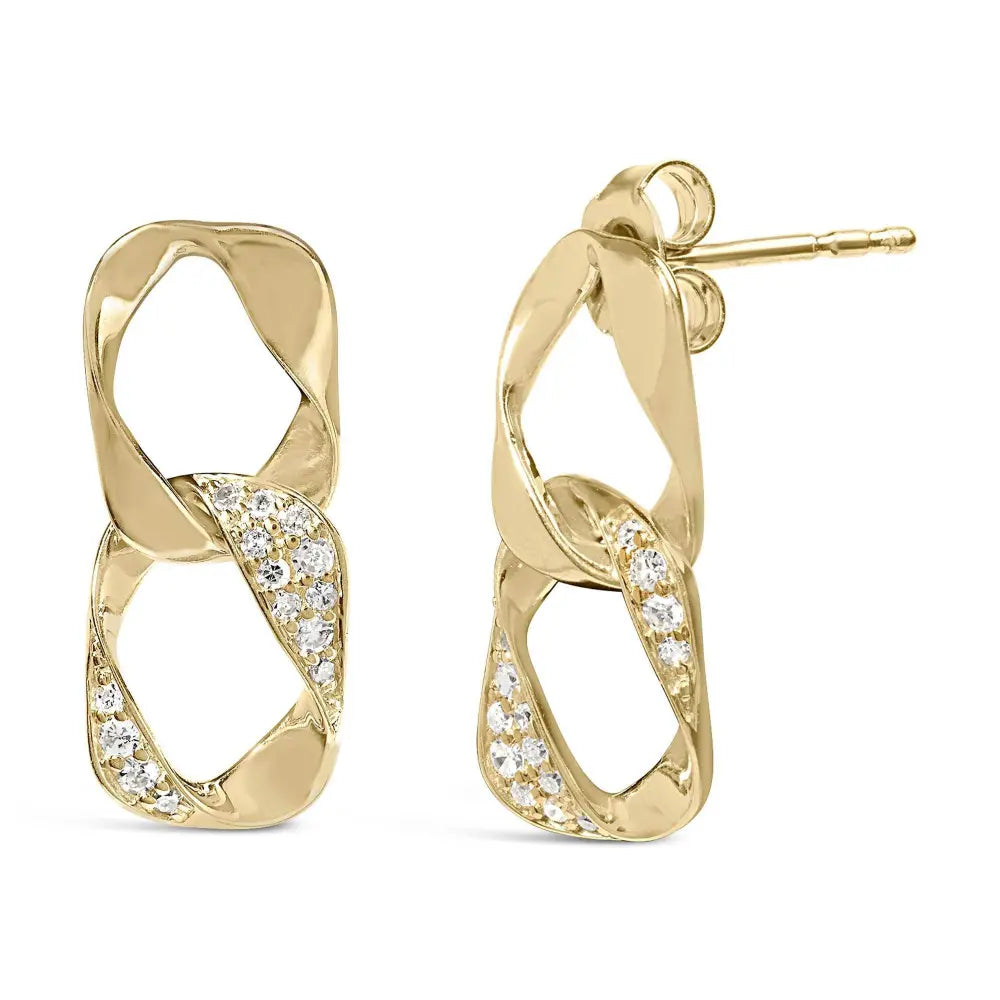 14K Yellow Gold Plated .925 Sterling Silver Open Link 1/5 Cttw Diamond Drop Earrings (H-I Color, I1-I2 Clarity) - Bijoux-NYC Direct
