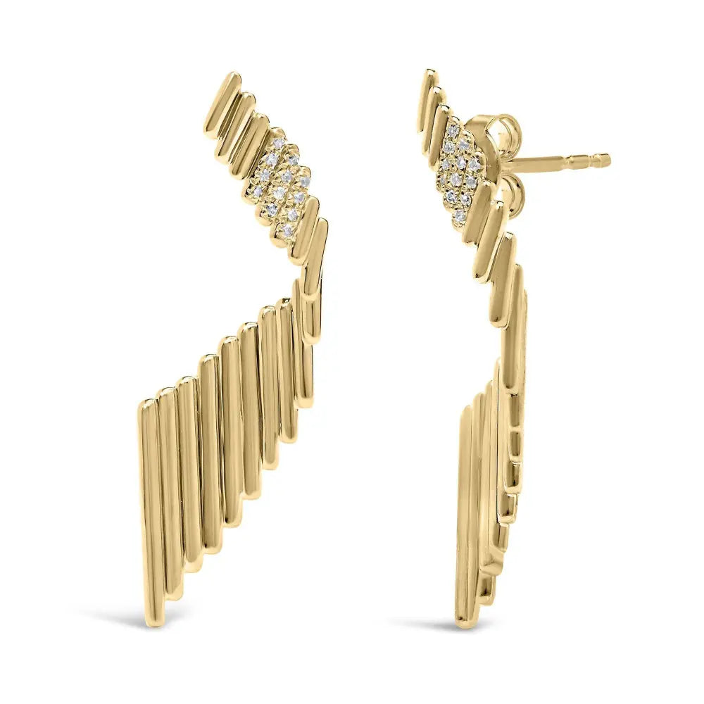 14K Yellow Gold Plated .925 Sterling Silver Sculpted Diamond Accent Drop Earrings (H-I Color, I1-I2 Clarity) - Bijoux-NYC Direct