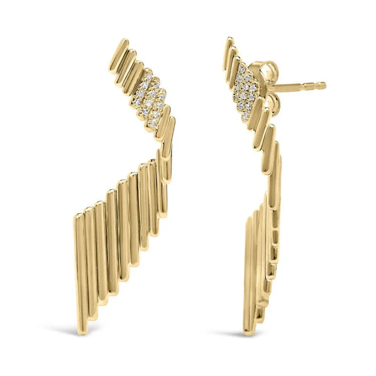 14K Yellow Gold Plated .925 Sterling Silver Sculpted Diamond Accent Drop Earrings (H-I Color, I1-I2 Clarity) - Bijoux-NYC Direct
