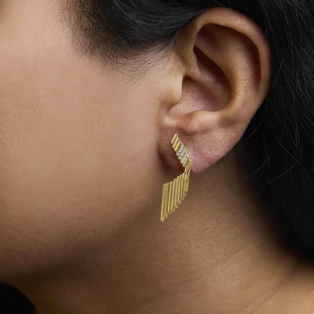 14K Yellow Gold Plated .925 Sterling Silver Sculpted Diamond Accent Drop Earrings (H-I Color, I1-I2 Clarity) - Bijoux-NYC Direct