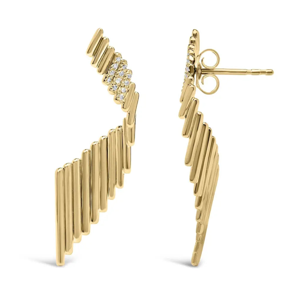 14K Yellow Gold Plated .925 Sterling Silver Sculpted Diamond Accent Drop Earrings (H-I Color, I1-I2 Clarity) - Bijoux-NYC Direct