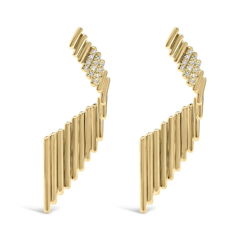 14K Yellow Gold Plated .925 Sterling Silver Sculpted Diamond Accent Drop Earrings (H-I Color, I1-I2 Clarity) - Bijoux-NYC Direct