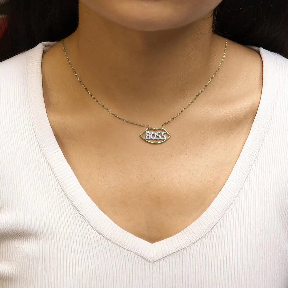 1/4 cttw diamond boss lips pendant necklace in 14k gold plated silver bijoux-nyc direct