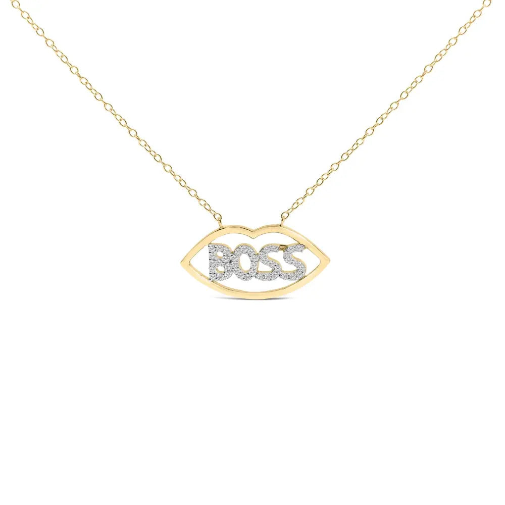 14k yellow gold plated silver 1/4 cttw diamond ’boss’ pendant necklace 18 inch necklaces/non pendant/statement handcrafted