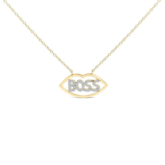 14k yellow gold plated silver 1/4 cttw diamond ’boss’ pendant necklace 18 inch necklaces/non pendant/statement handcrafted