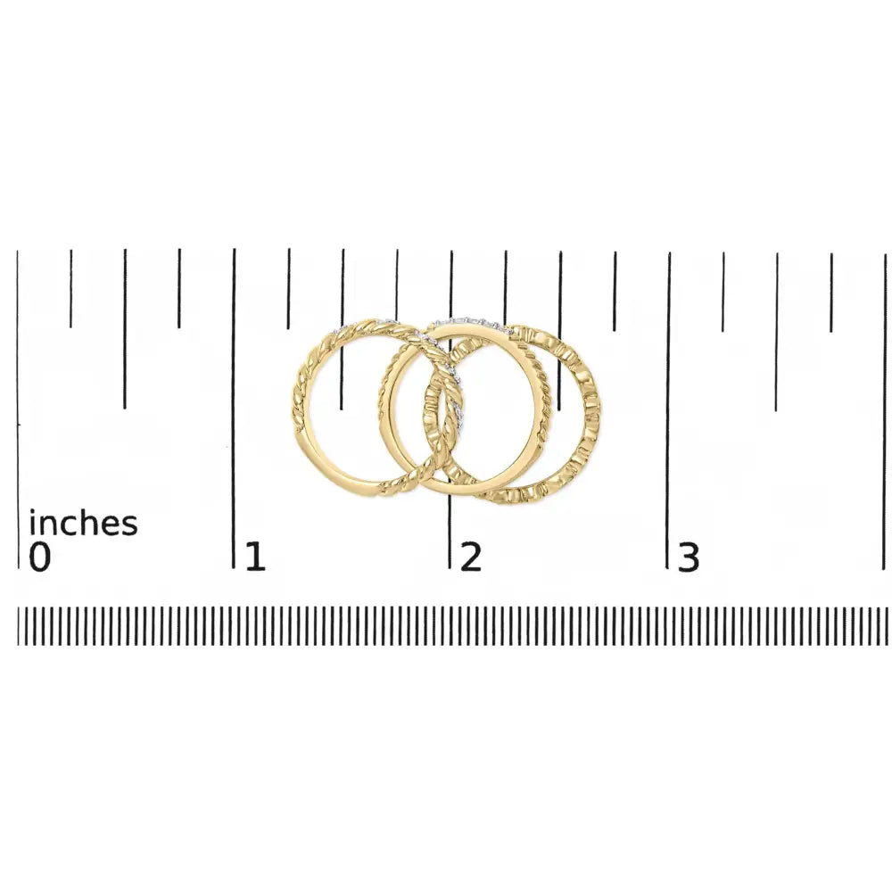 14k yellow gold plated silver 1/4 cttw diamond twist leaf stackable rings bijoux-nyc direct