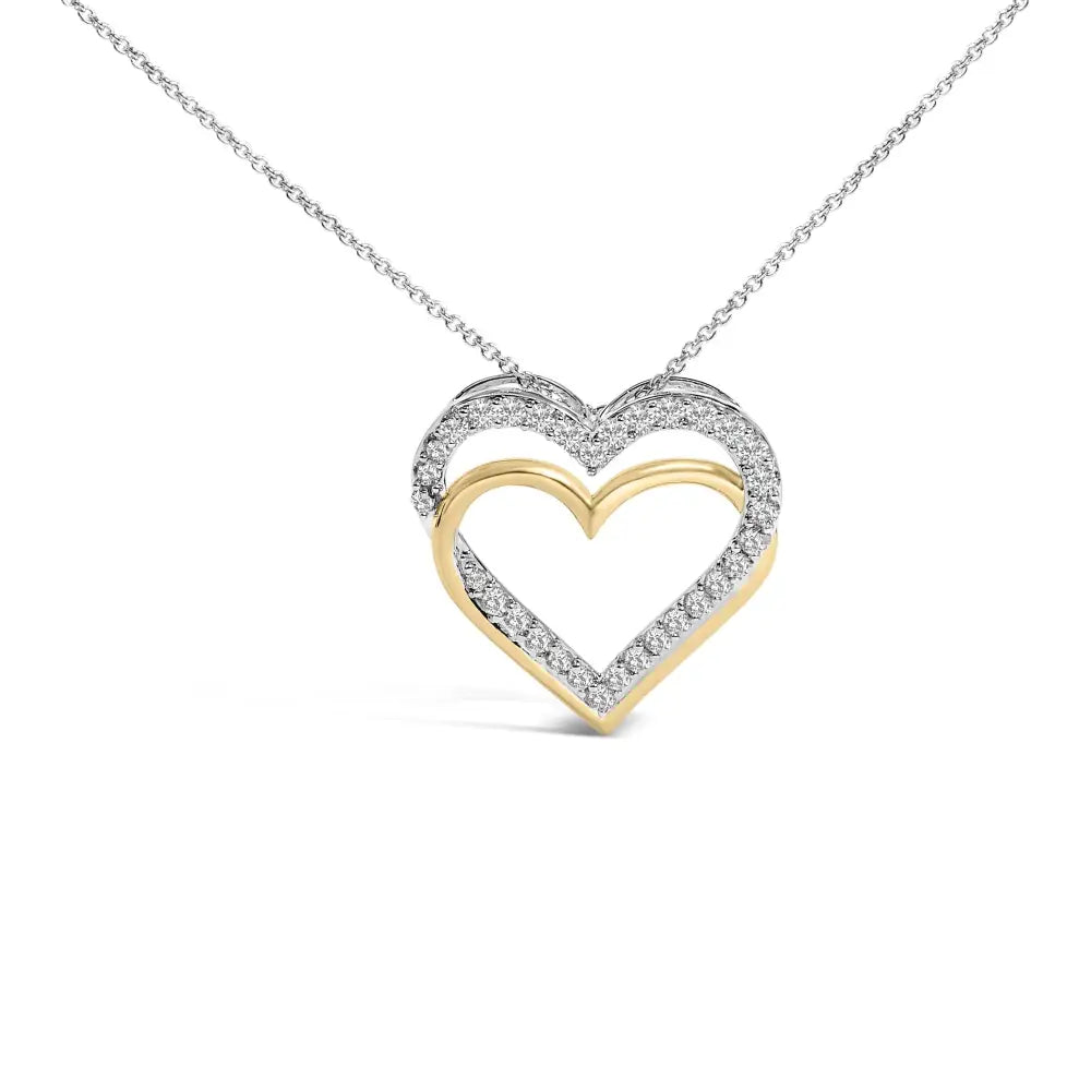 1.00 cttw diamond double heart necklace in 14k gold plated sterling silver bijoux-nyc direct